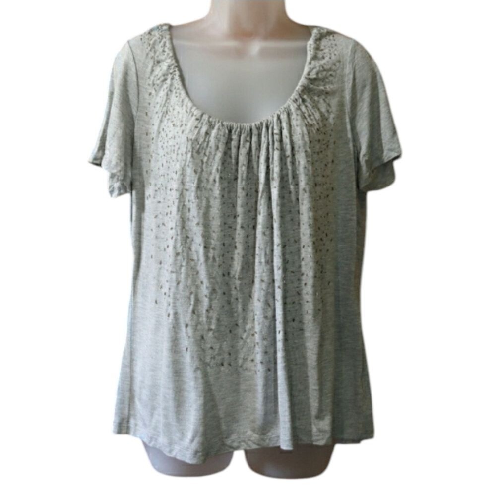 Talbots Gray Short Sleeve Blouse New With Tags Beaded Business Casual Medium